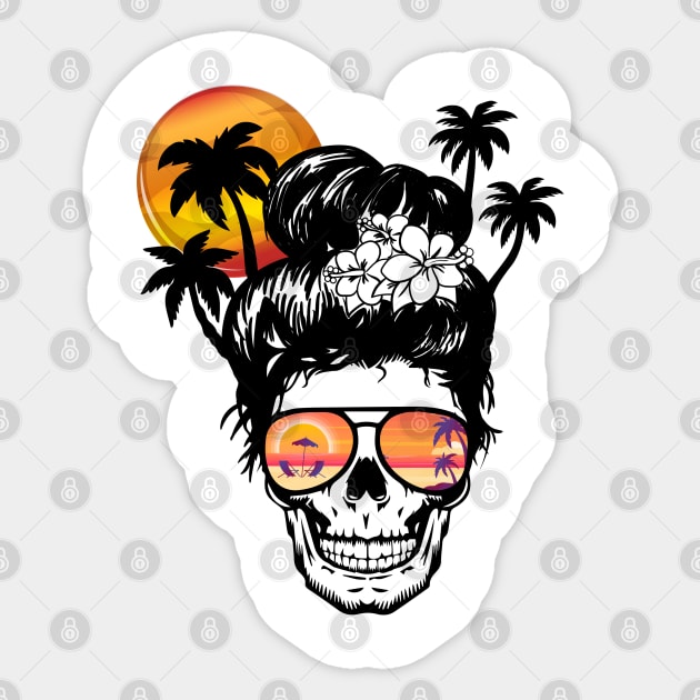 Sun Salt Sand Beach Coconut Tree Messy Bun Skull Vacation Sticker by Medaze